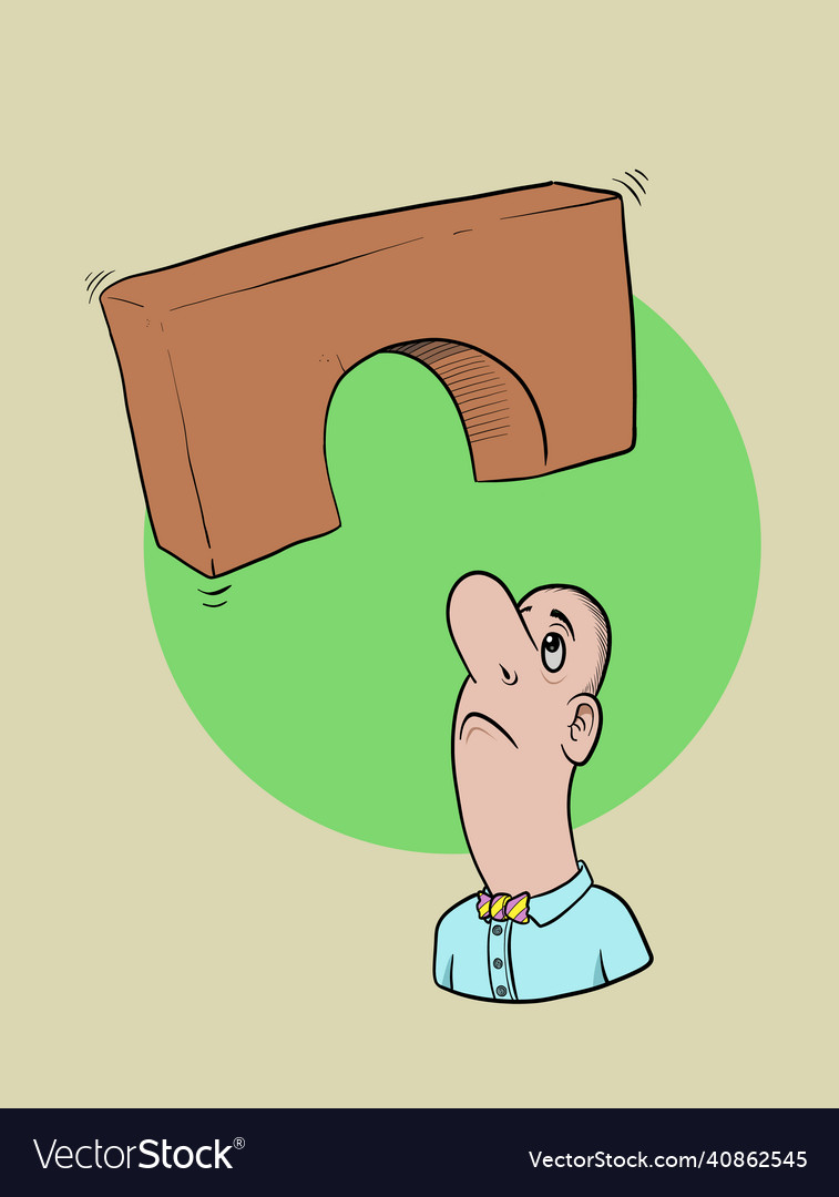 A man seeing floating stone bridge block over