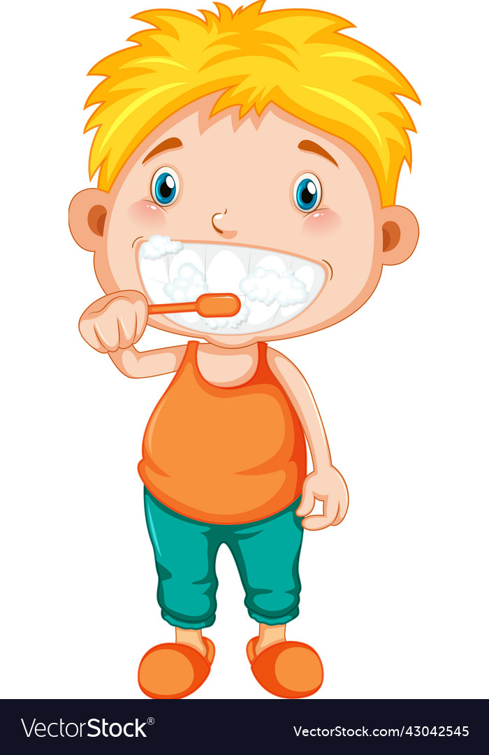 Boy cartoon brushing teeth Royalty Free Vector Image