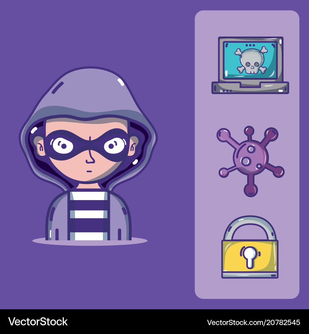 Hacker with cybercrimes and virus symbols Vector Image