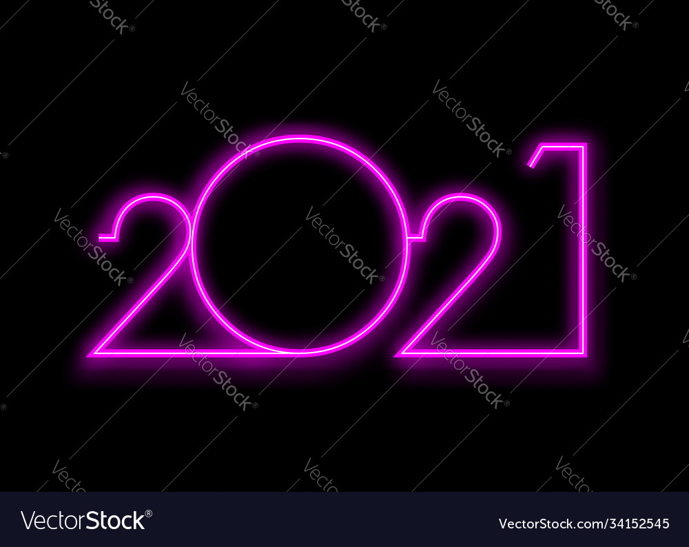 Happy 2021 new year pink neon sign Royalty Free Vector Image