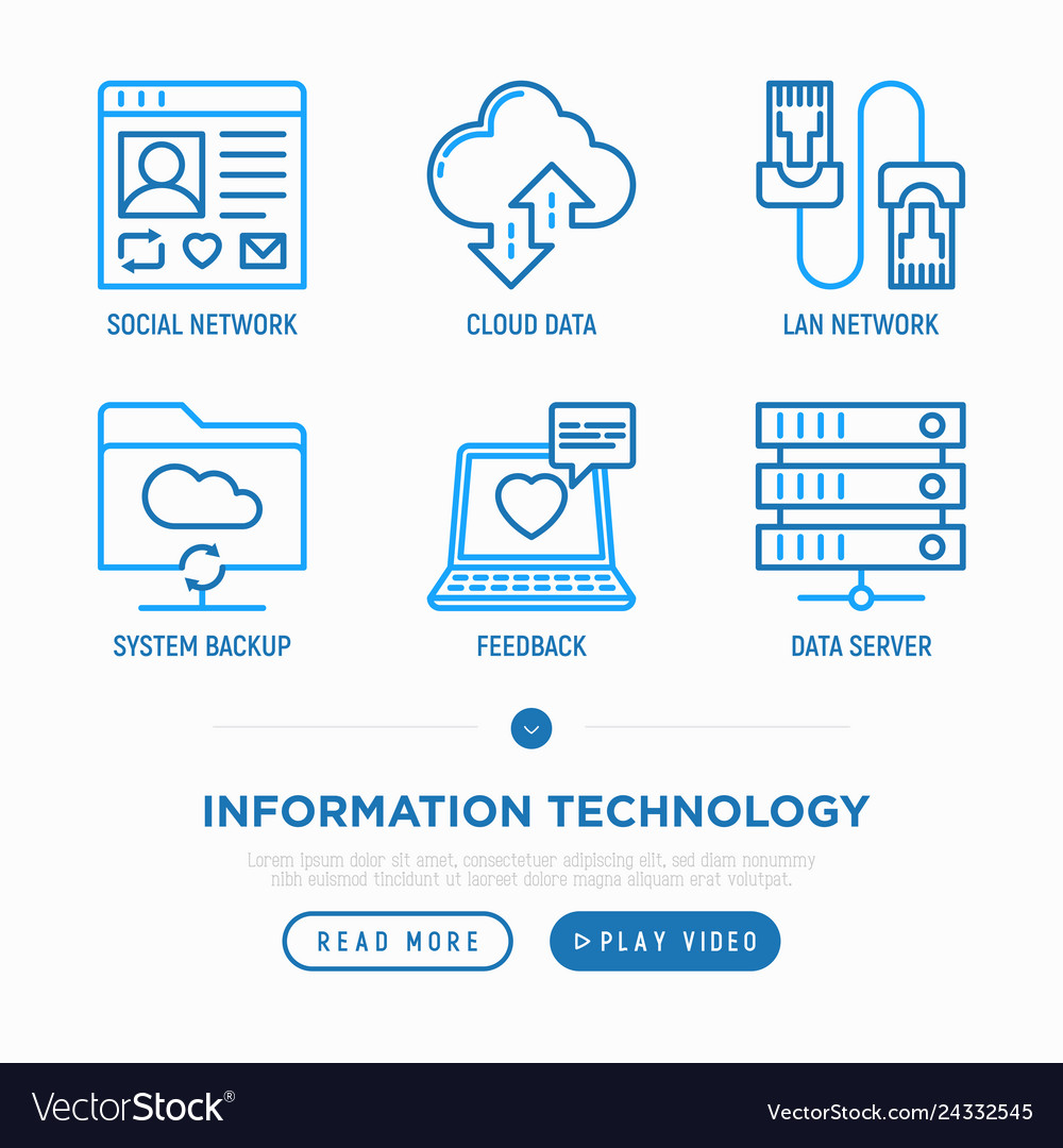 Information technology thin line icons set