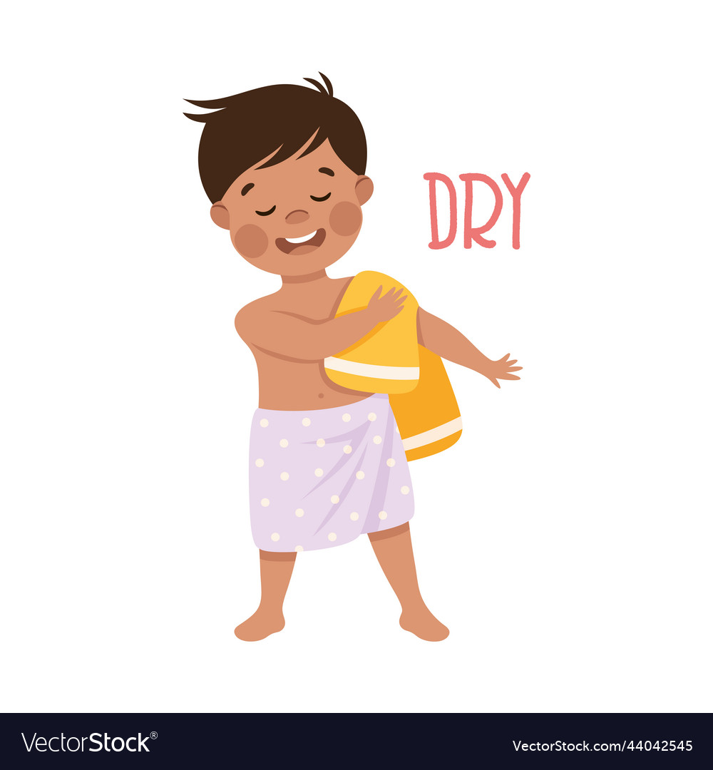 Little boy drying with towel after shower Vector Image