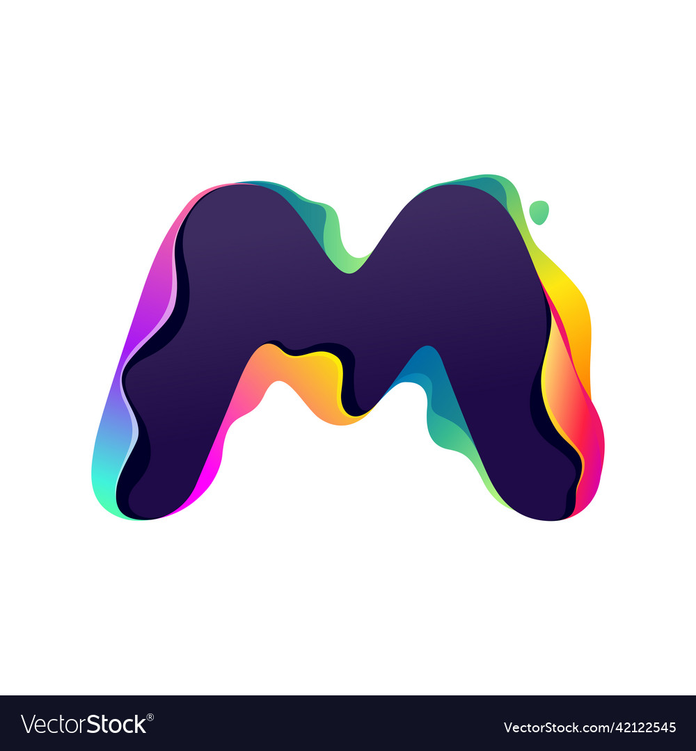 M letter logo with hologram glitch multicolor Vector Image