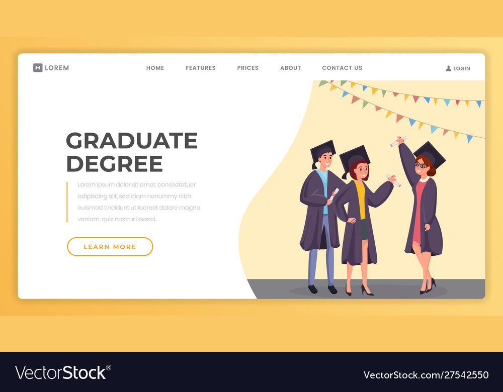 Graduate degree landing page template Royalty Free Vector