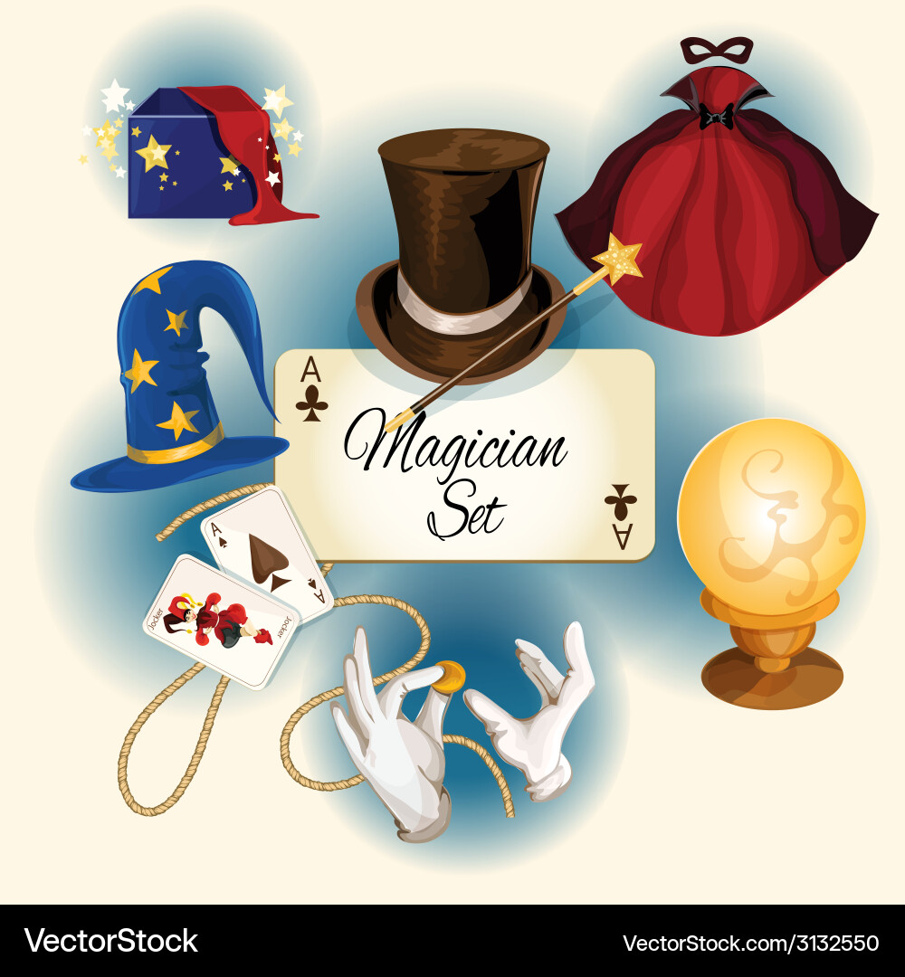 Magician icons set Royalty Free Vector Image - VectorStock