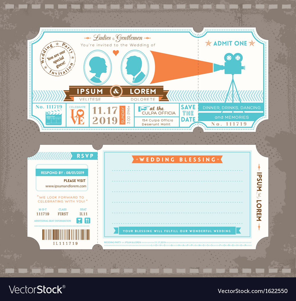 Movie Ticket Wedding Invitation Design Template Vector Image