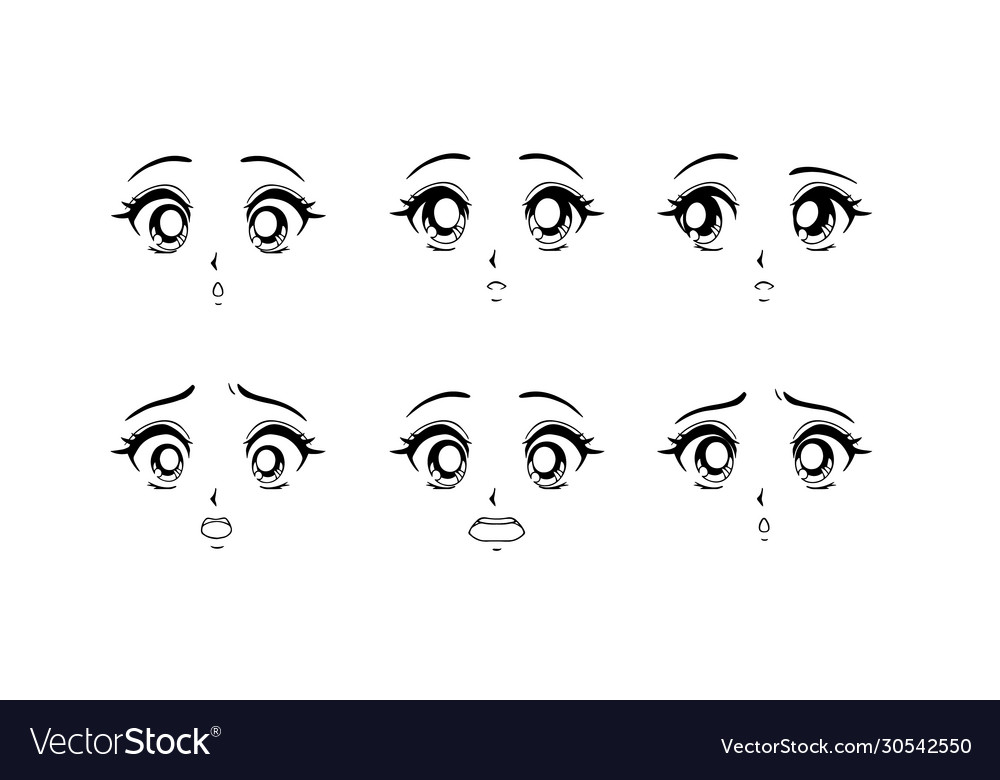 Set surprised and scared anime faces hand Vector Image