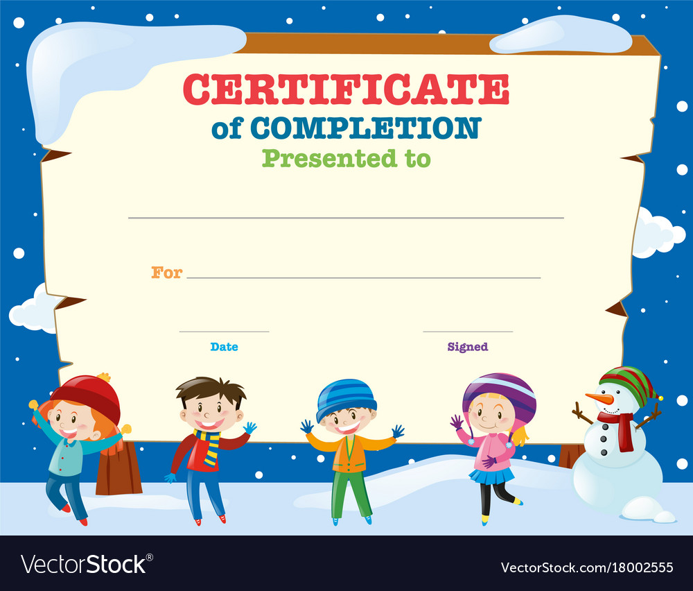 Certificate template with kids in the snow Vector Image With Free Printable Certificate Templates For Kids