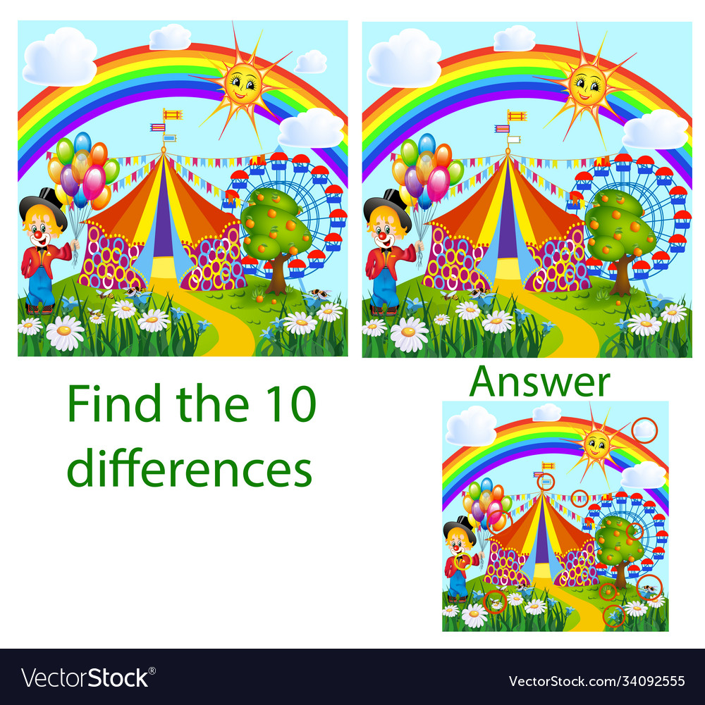 Children visual puzzle shows ten differences Vector Image