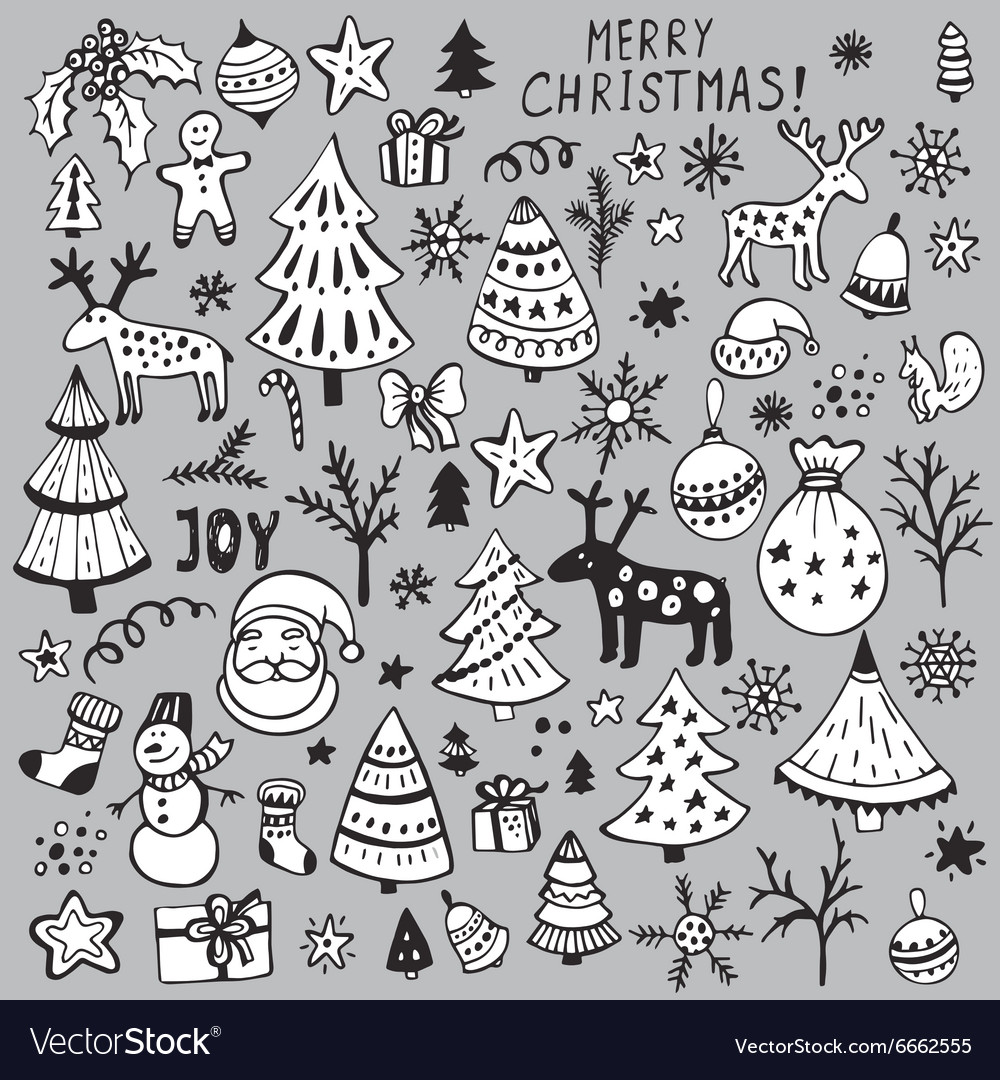 Set of hand drawn sketchy christmas elements Vector Image