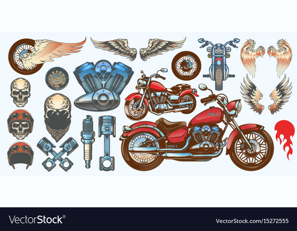 Set of icons of vintage motorcycle in various Vector Image