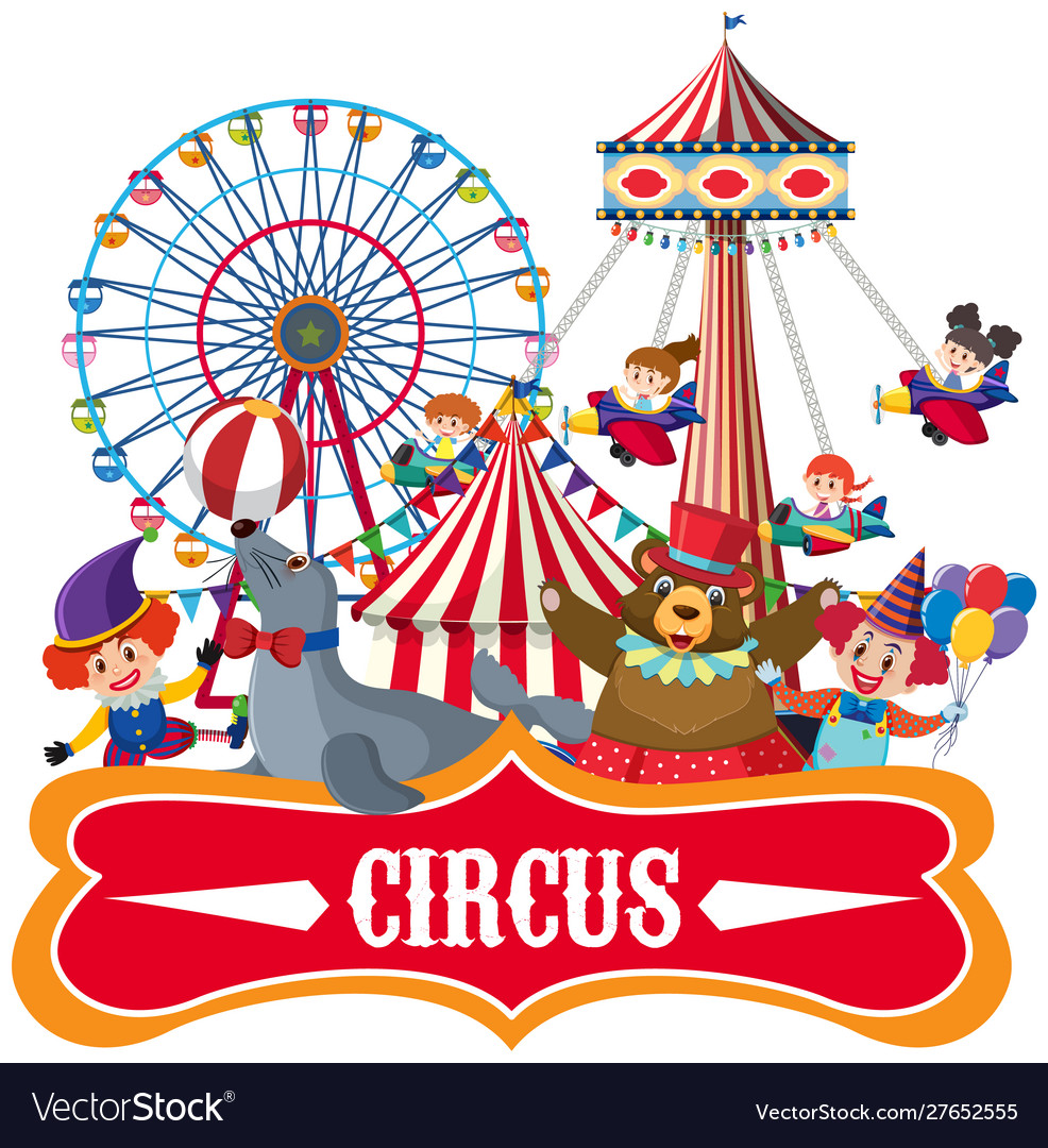 Sticker template for circus with many animals Vector Image