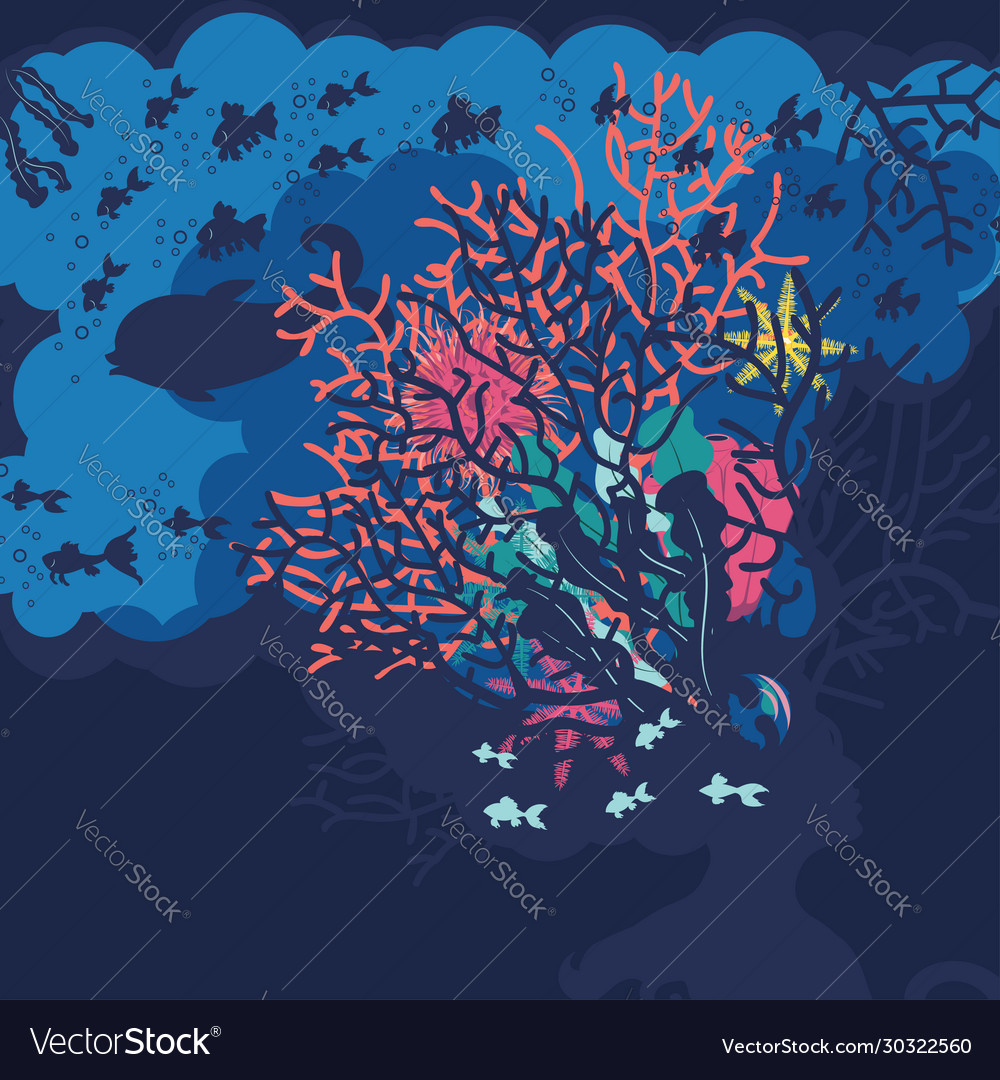 Coral reef and human head Royalty Free Vector Image