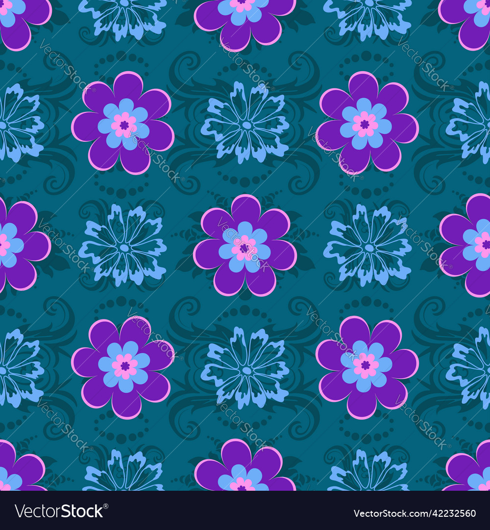 Effortless green floral pattern with violet