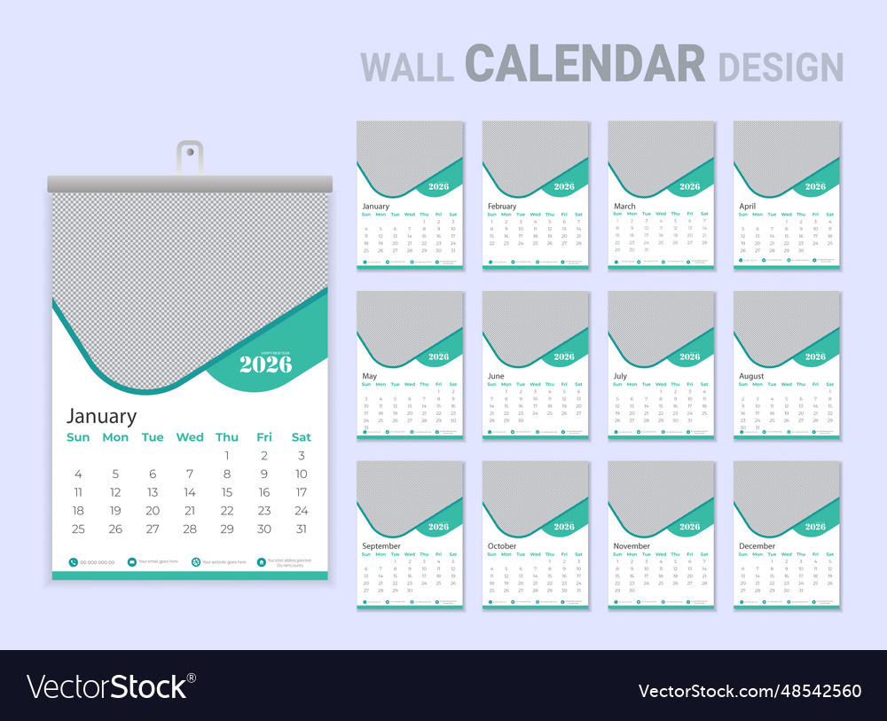 Flat 2026 calendar template Royalty Free Vector Image