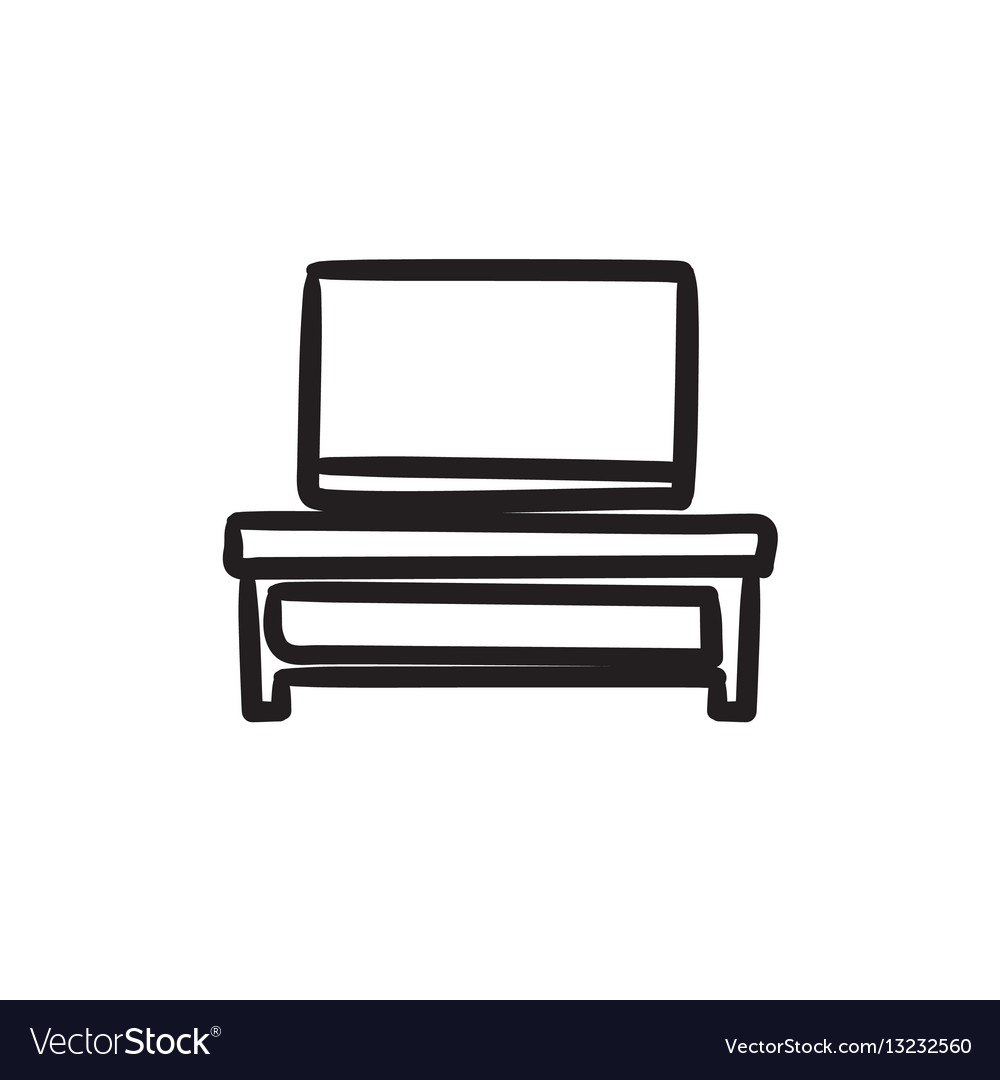 Flat screen tv on modern stand sketch icon