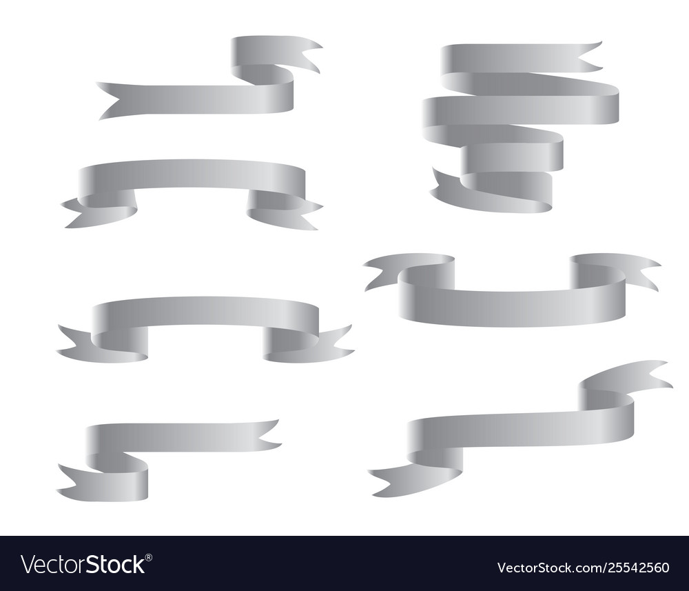 Silver Ribbon Banners Set Isolated On White Vector Image