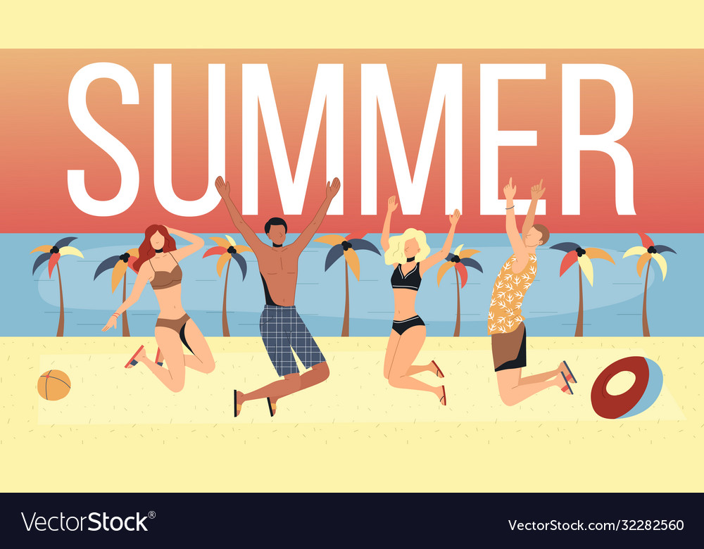 Summer holidays concept group of people jump Vector Image