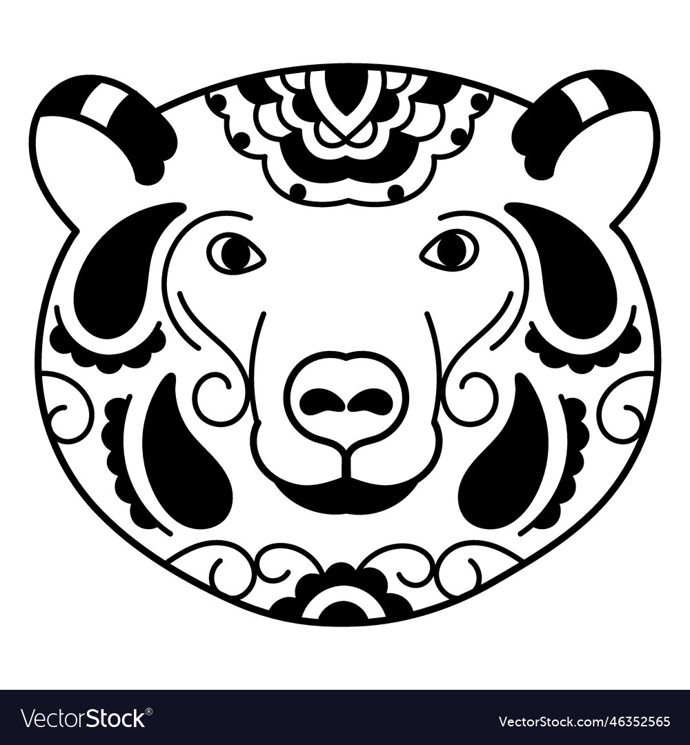 Bear head frontal mandala style Royalty Free Vector Image