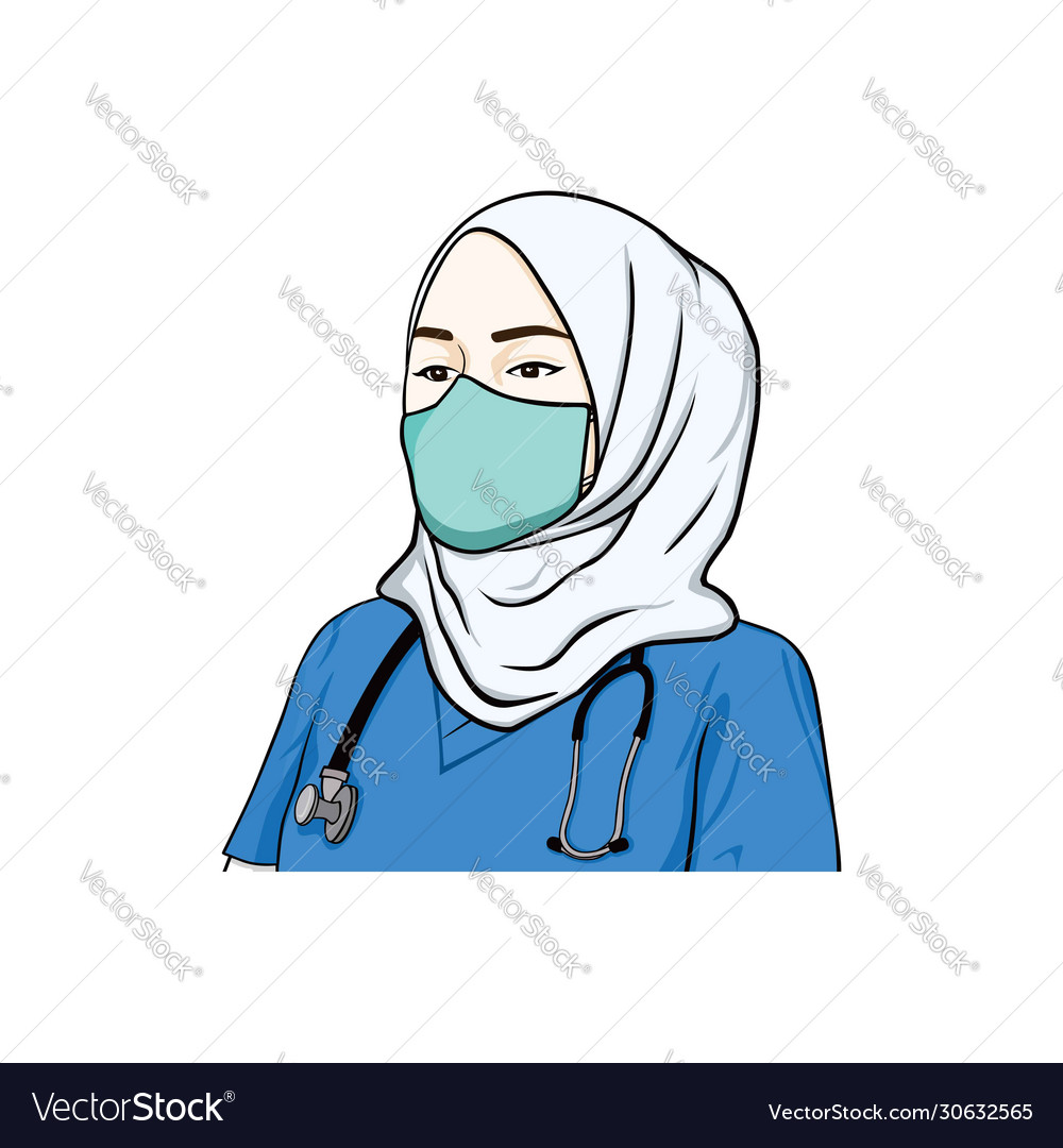 Beautiful hijab nurse wearing healthy mask Vector Image