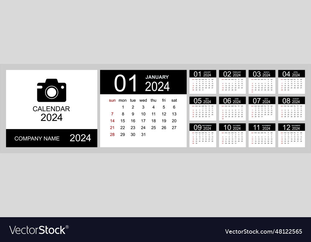 Calendar 2024 set desk template design