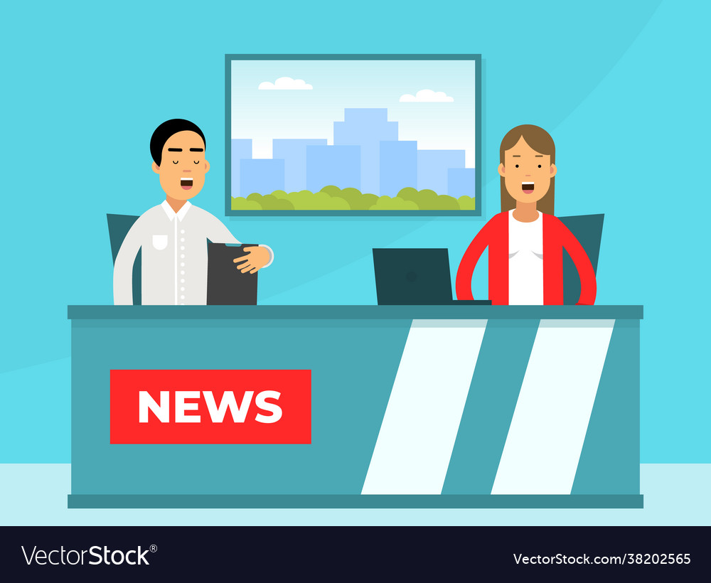 Male and female journalist conducting interview Vector Image