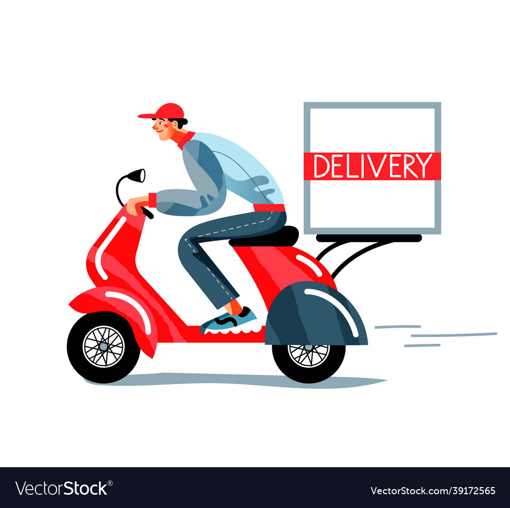 Young man delivering box happy smiling guy Vector Image