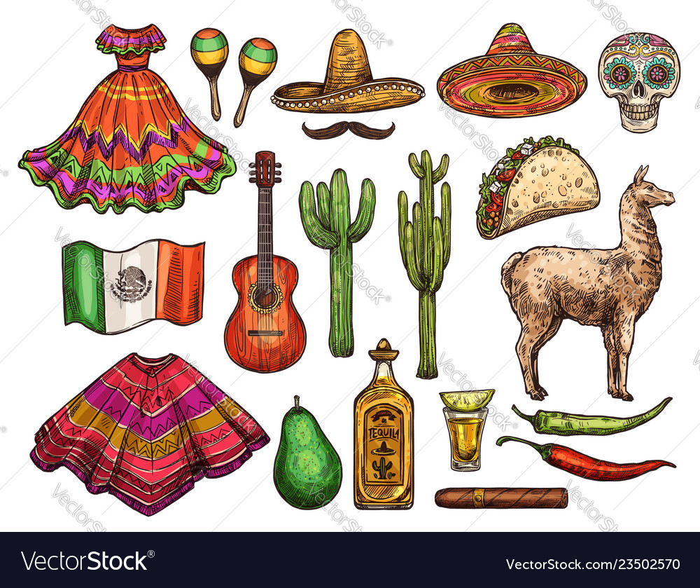 cinco-de-mayo-mexican-culture-sketch-symbols-vector-image