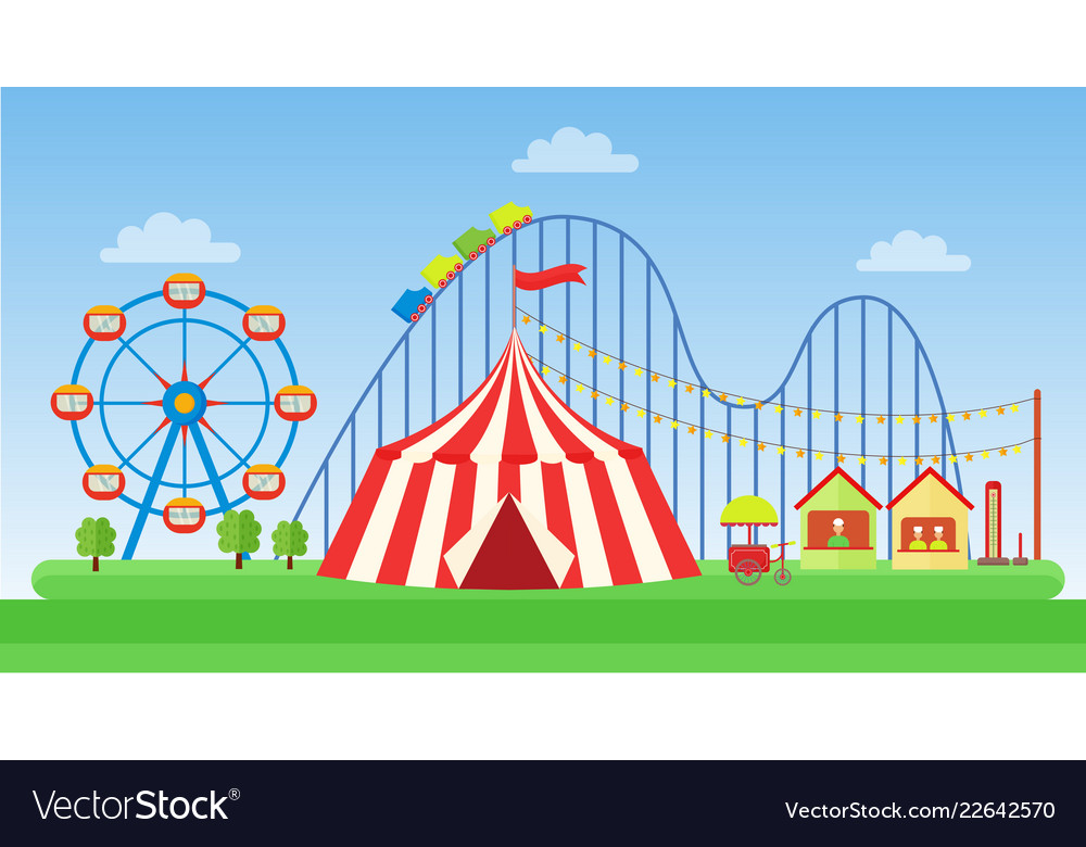 Flat classic amusement park Royalty Free Vector Image