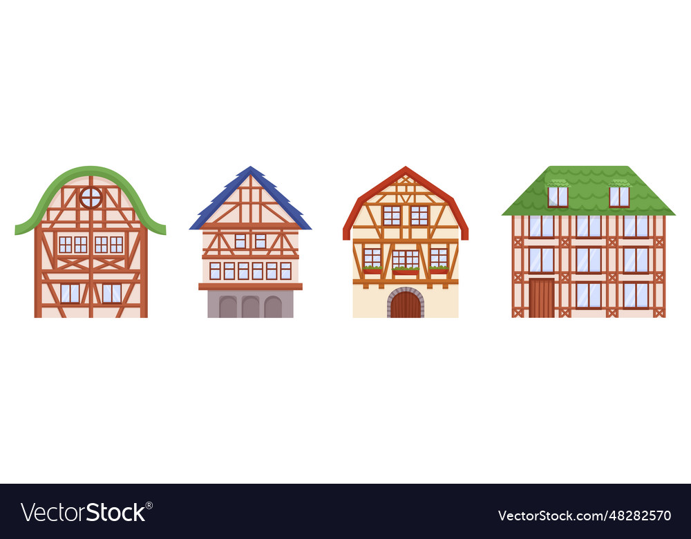 Isolated set of the half-timbered houses feature Vector Image