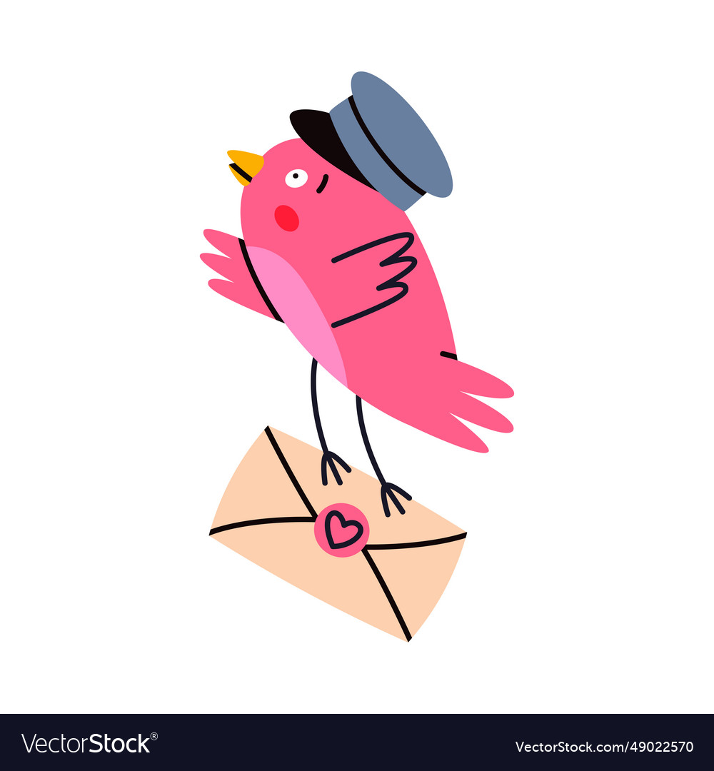 Pink bird carry letter envelope flying with post Vector Image