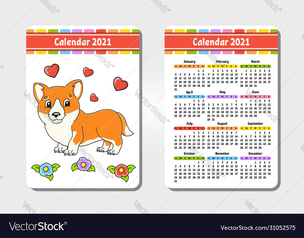 Kalender für 2021 mit einem niedlichen Charakter liebenswert