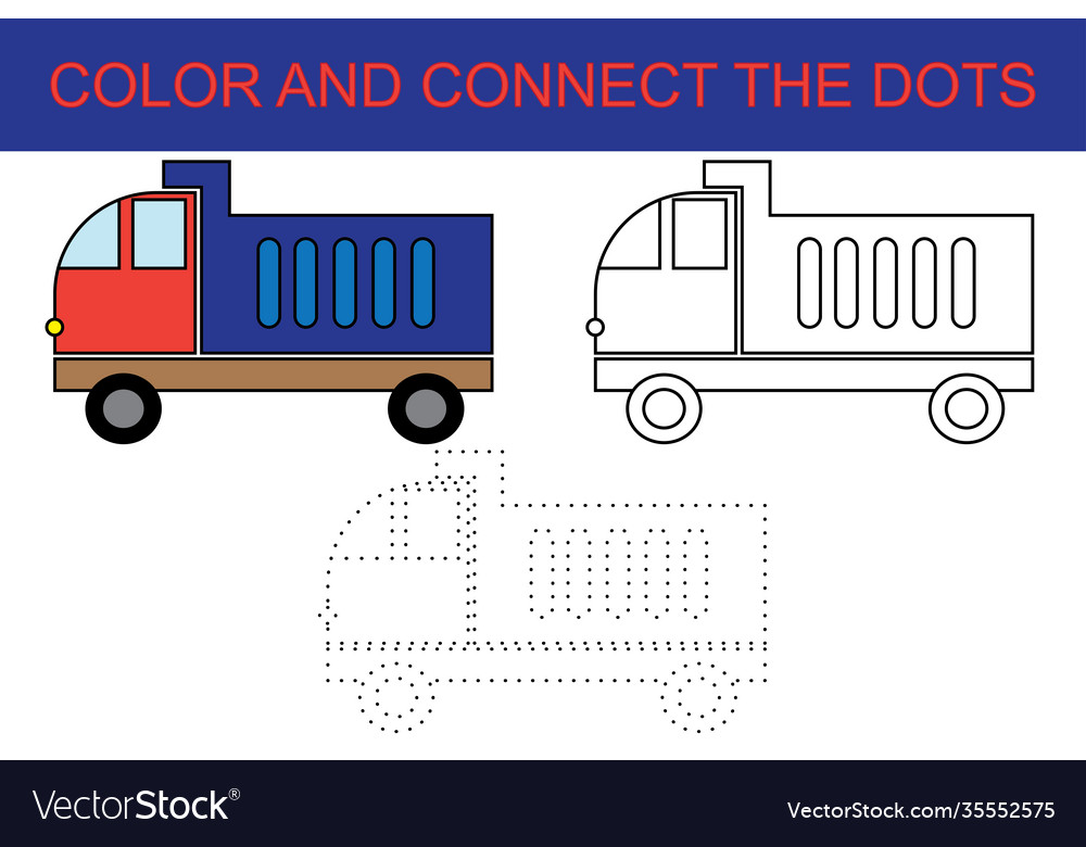 Cartoon dump truck dot to dot educational paper Vector Image