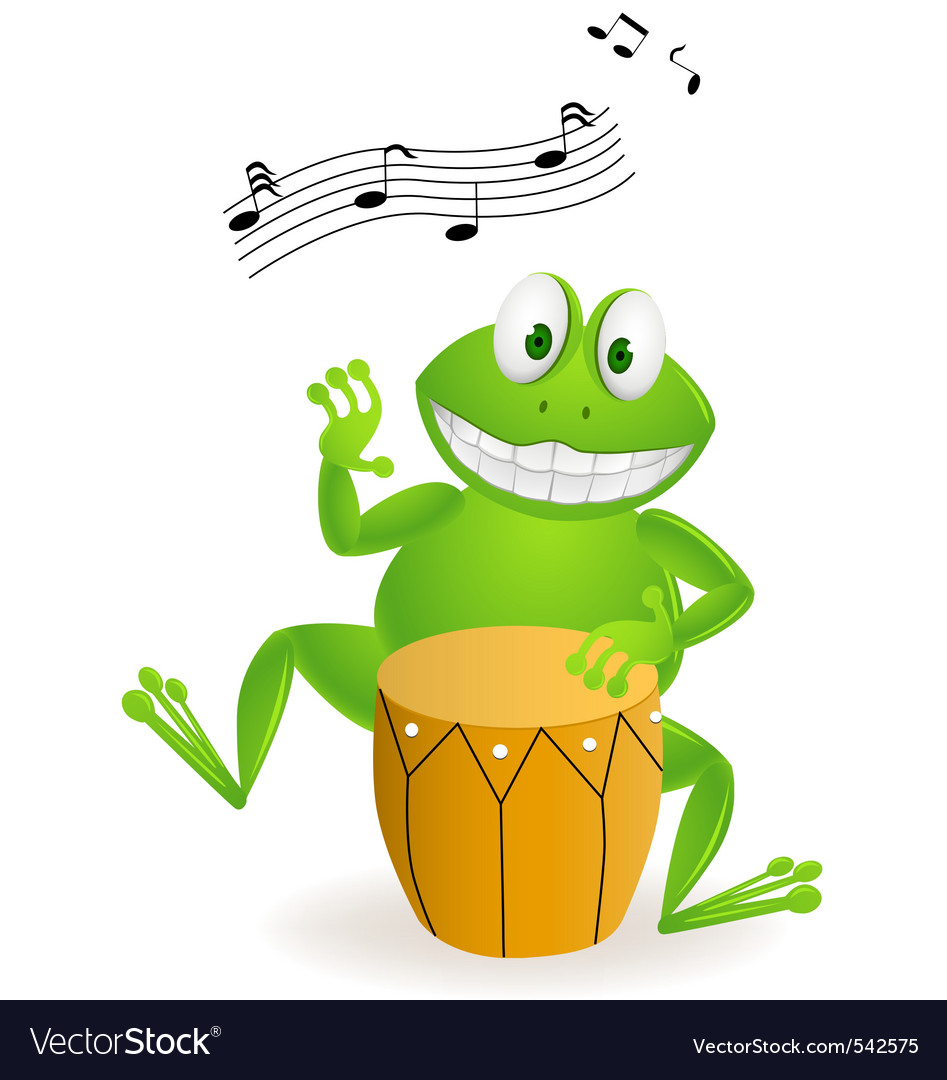 Frog playing store drums