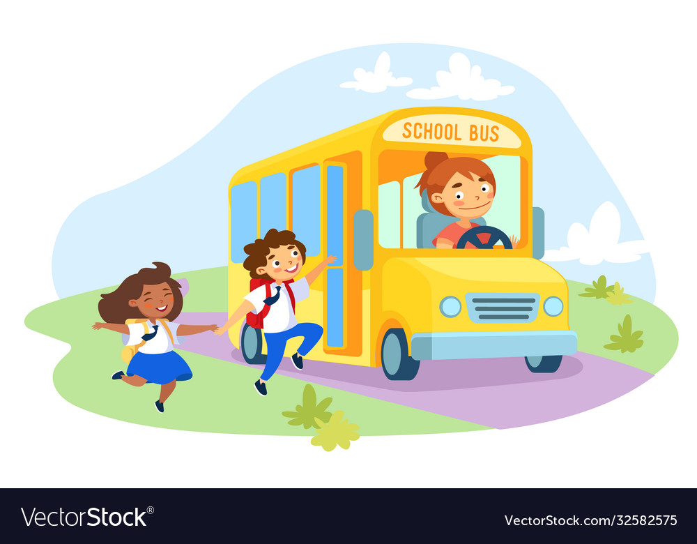 Little schoolkids character holding hands wearing Vector Image