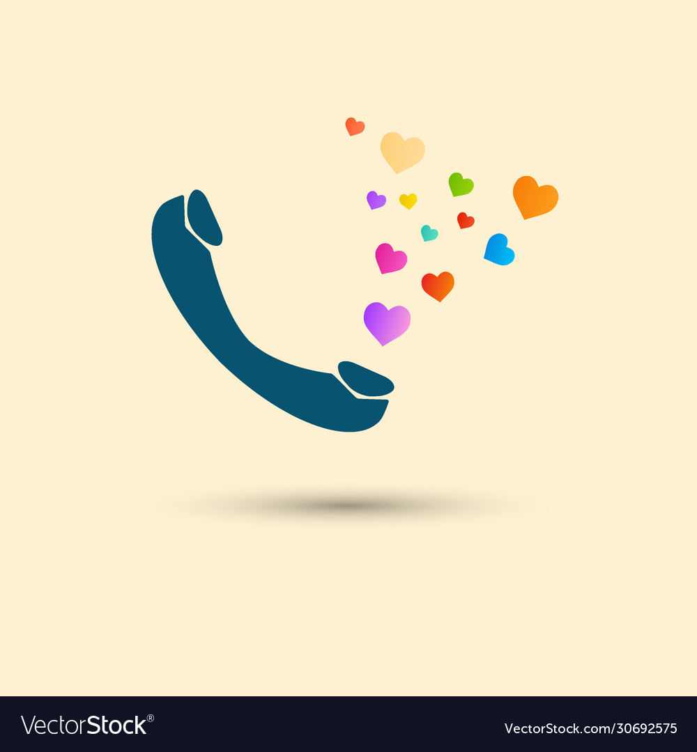 Telephone blue handset with bright hearts