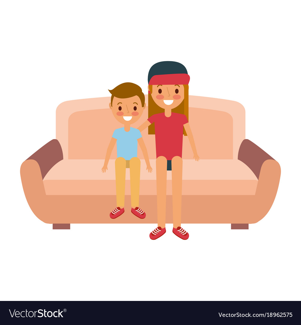 Two Brother Smiling Sitting In The Sofa Royalty Free Vector