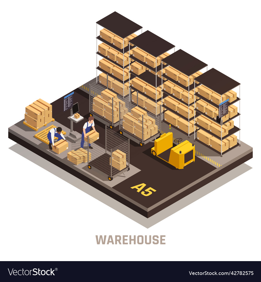 Warehouse isometric composition Royalty Free Vector Image