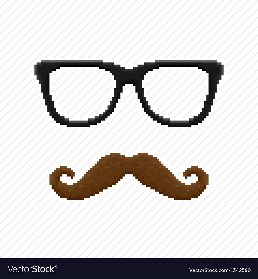 Pixel hipster glasses and mustache Royalty Free Vector Image