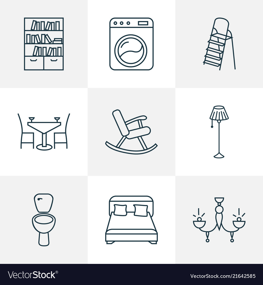 Decor Icons Line Style Set With Double Bed Floor Vector Image