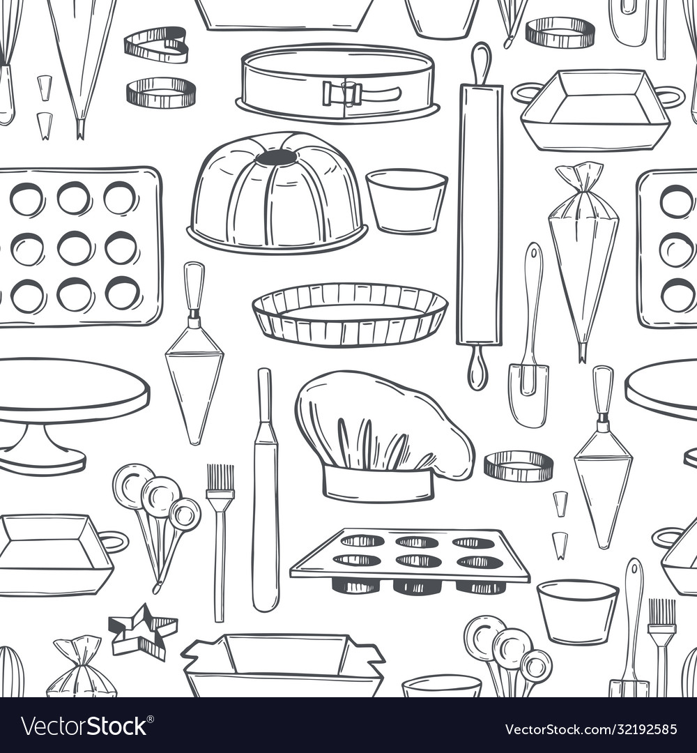 Hand drawn bakery utensils baking tools Royalty Free Vector