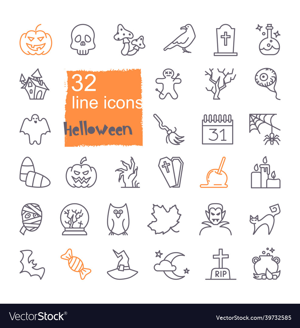 Linear icons with traditional halloween symbols