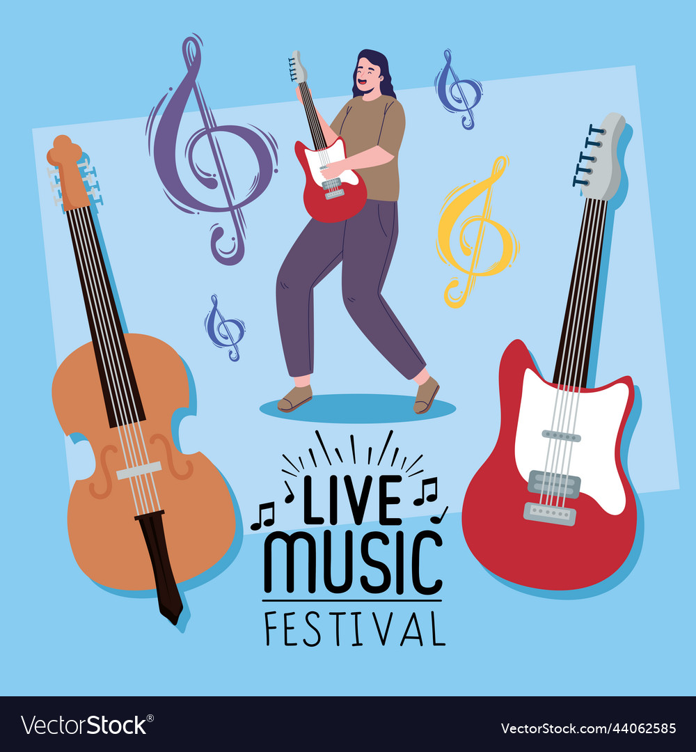 Live music lettering with woman Royalty Free Vector Image