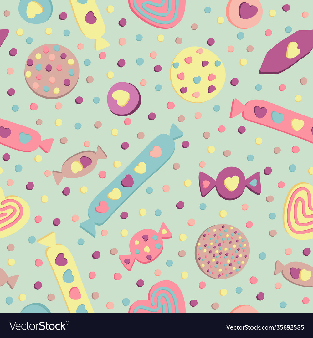 Sweets And With Hearts - Seamless Pattern Vector Image