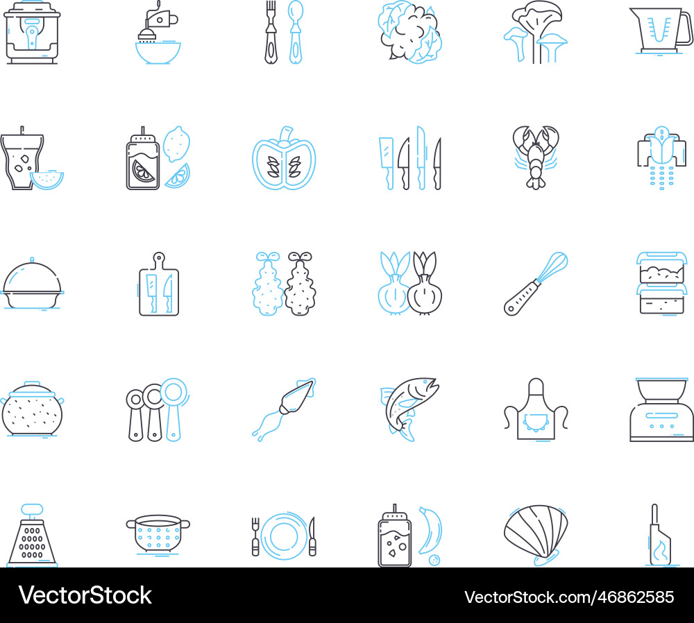 Tableware items linear icons set plates bowls Vector Image