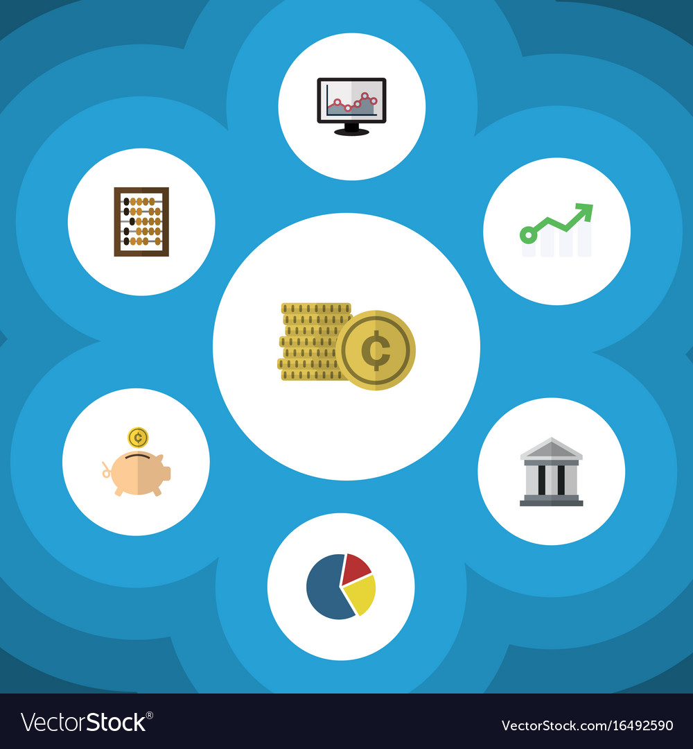 Flat icon gain set of money box growth chart Vector Image