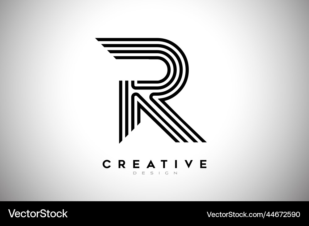Lines letter r logo with black and monogram Vector Image