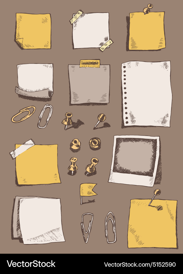 Pins pointers note papers clips sketch doodles Vector Image