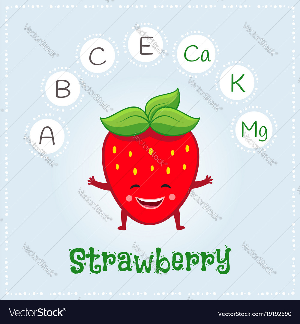 Strawberry fruit vitamins and minerals funny Vector Image