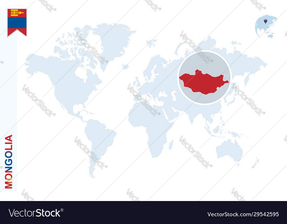 Mongolia On World Map Blue World Map With Magnifying On Mongolia Vector Image